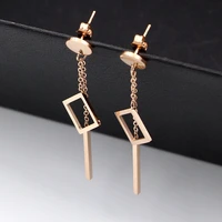 fashion jewelry rose gold round cake hanging hollow out box square titanium steel plated colored gold earrings female
