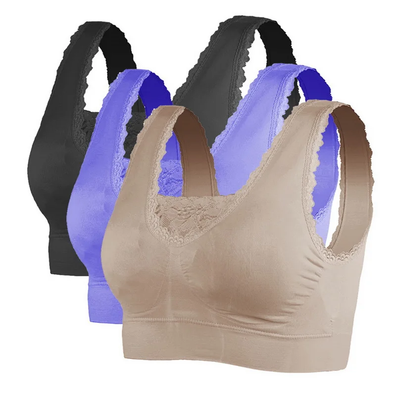 Black Skin Purple CALOFE, 3 шт., спортивный бюстгальтер для женщин, без косточек, нижнее белье, бесшовный, воздухопроницаемый спортивный бюстгальтер, топ, сексуальный кружевной бюстгальтер для фитнеса, бега, спортзала - Цвет: Black Skin Purple