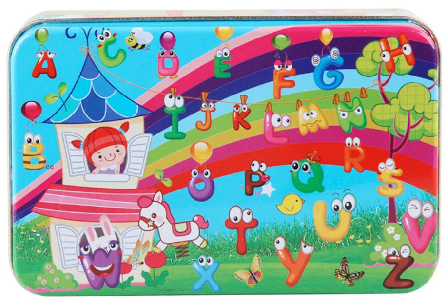 AP-24 60 Pieces Puzzle Wooden Toys Cartoon Animal Wood Puzzles with Iron Box Kids Baby Early Educational Learning Toys for Children - Цвет: AP-24