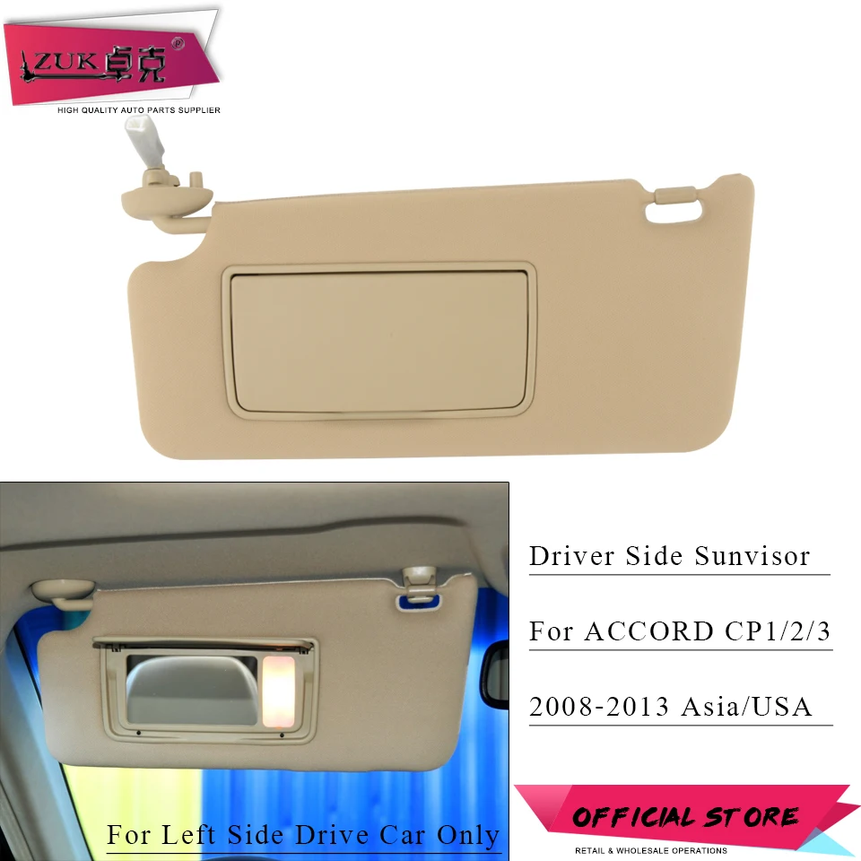 ZUK Driver Side Sunvisor Sunshade Sun Shield Antidazzle Visor For HONDA ACCORD 2008 2009 2010 2011 2012 2013 Beige Gray Color