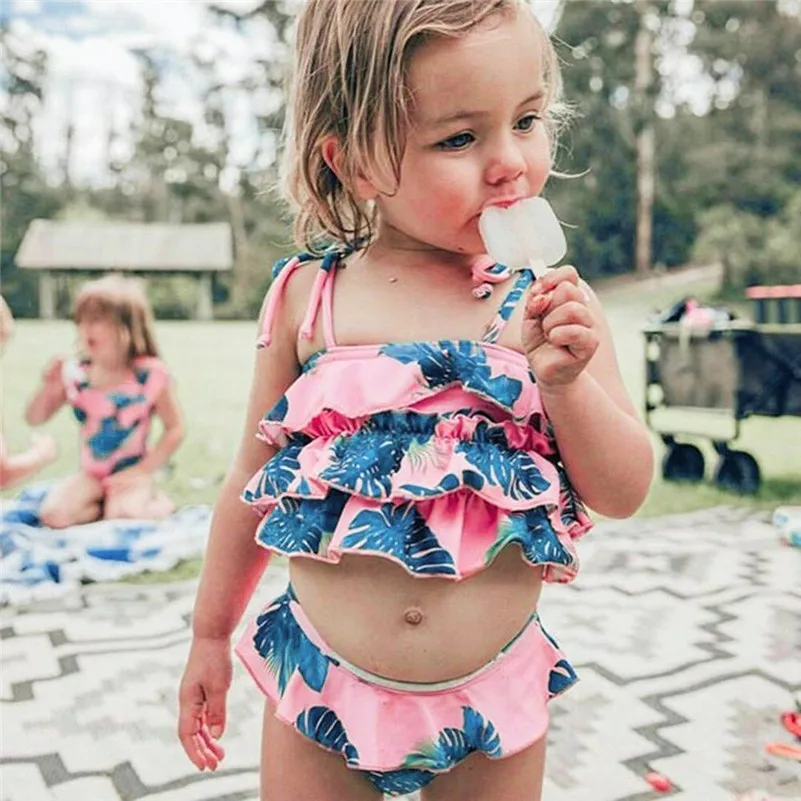 Children Kids Girls Bikini Beach Suspender Swimsuit+Shorts Swimwear Set Outfit gifts for little girls F1 | Мать и ребенок