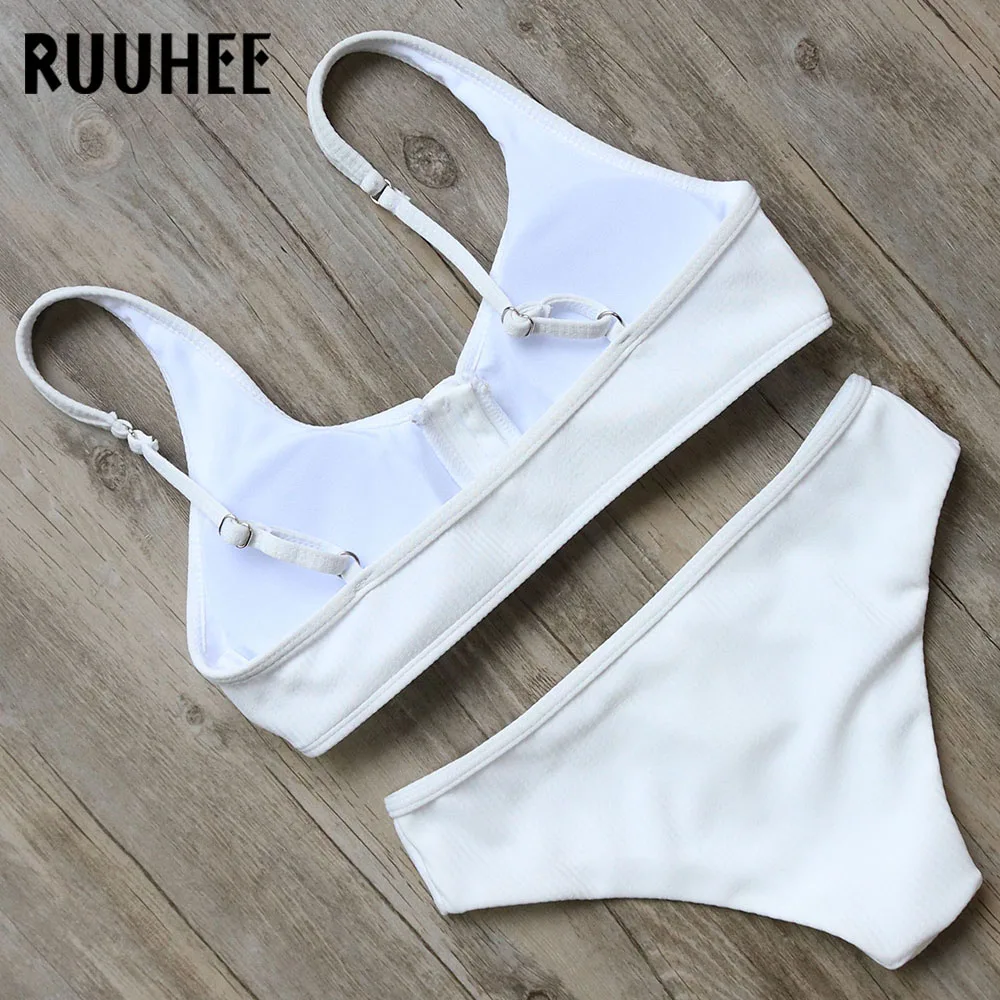 RUUHEE, бикини, купальник, Женский Одноцветный бикини, набор, купальный костюм с пуш-ап, спортивный топ,, женская пляжная одежда, купальник с подкладкой