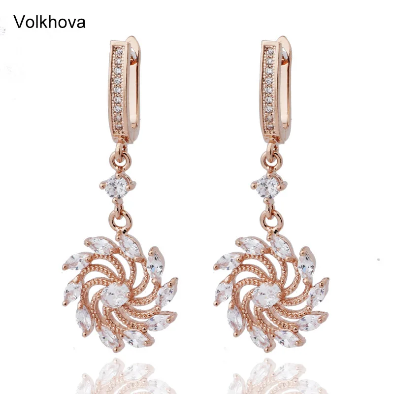 

Volkhova Classic Sunflowers Earrings for Female 585 Rose Gold Color Needle Anti-allergy Earrings Elegant Ladies Drop Earrings