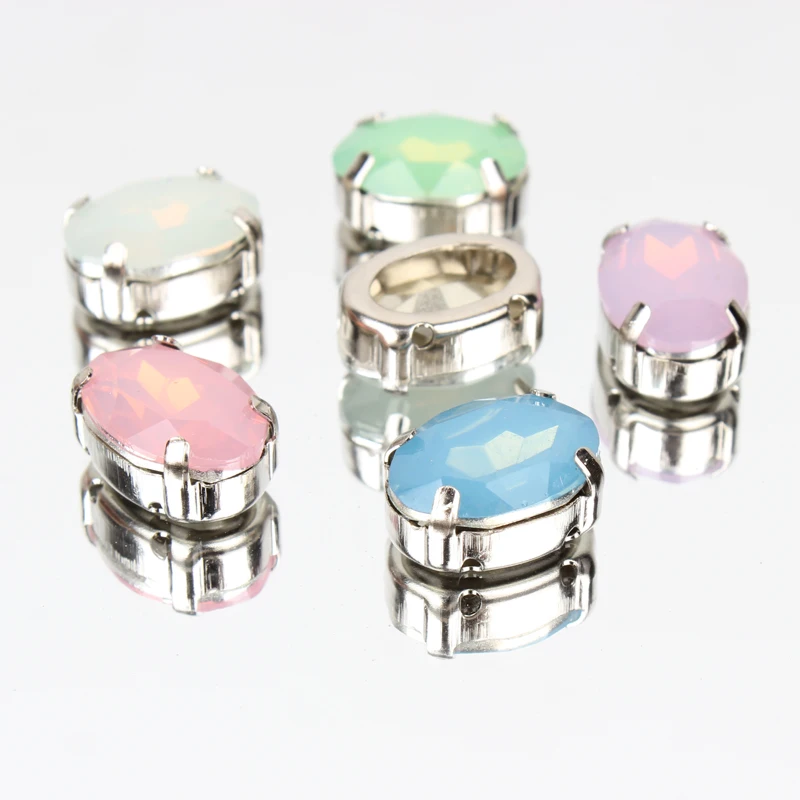 Пришивные стразы овальные 10х14мм опаловые разноцветные полимерные декоративные