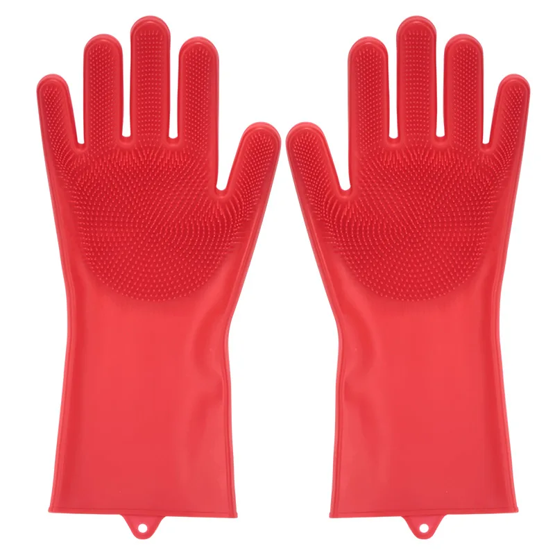Red Magic Silicone Dish Washing Gloves Food Grade Household Cleaning Gloves Brush Silicone Scrubber Kitchen Accessories Clean Tools - Цвет: Red