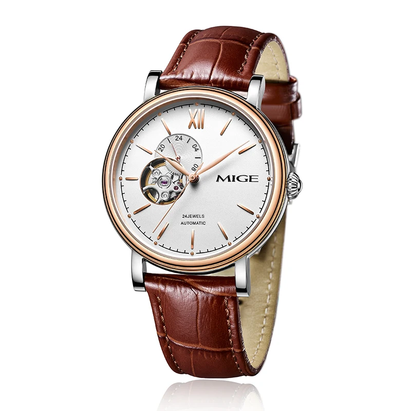

2018 New Hot Sale Tourbillon Skeleton Mechanical Watch White Brown Black Leather Japan Movement Waterproof Automatic Man Watches