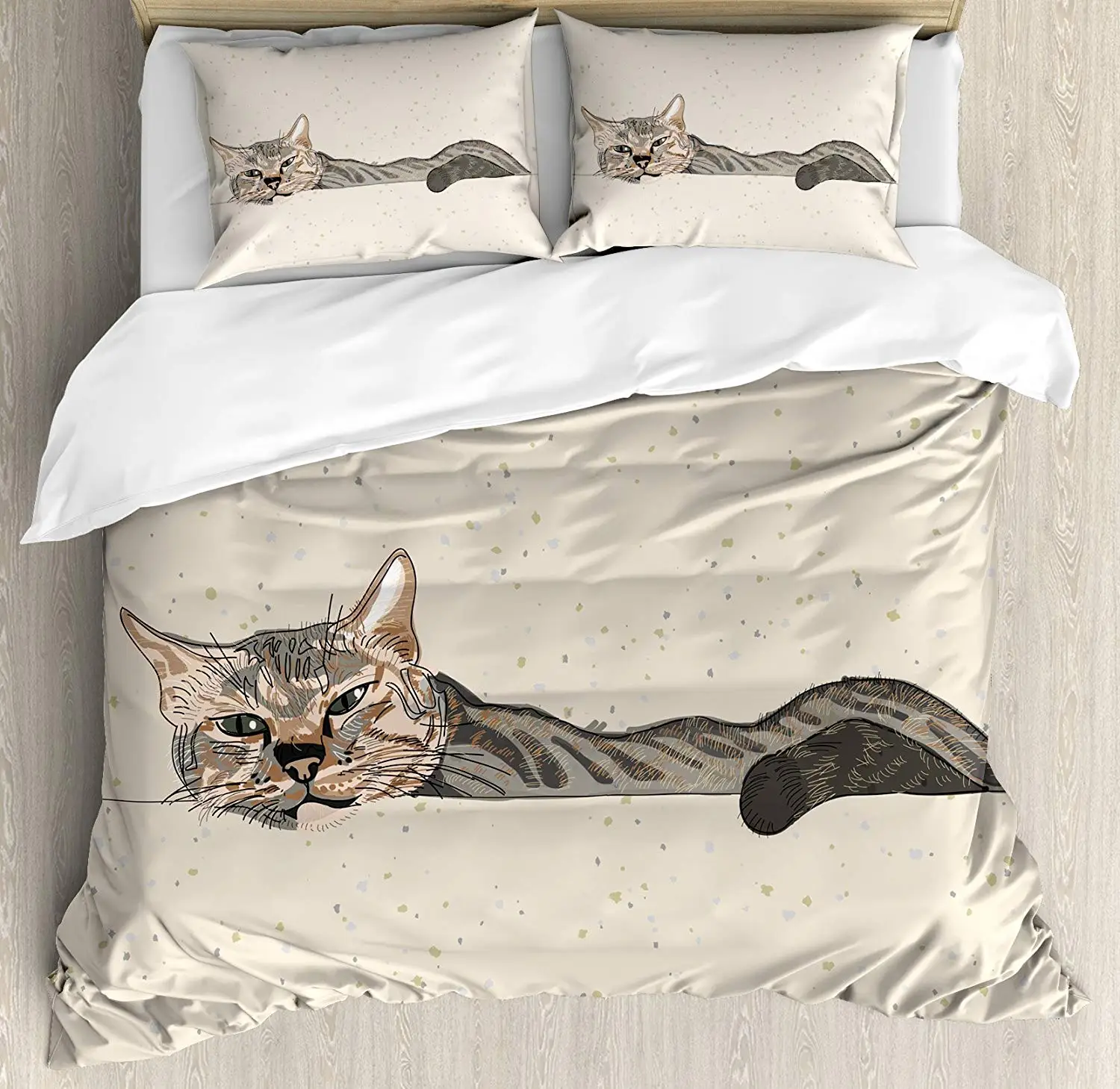 Набор пододеяльников для кошек размер King Lazy Sleepy Cat рисунок в тени век милый