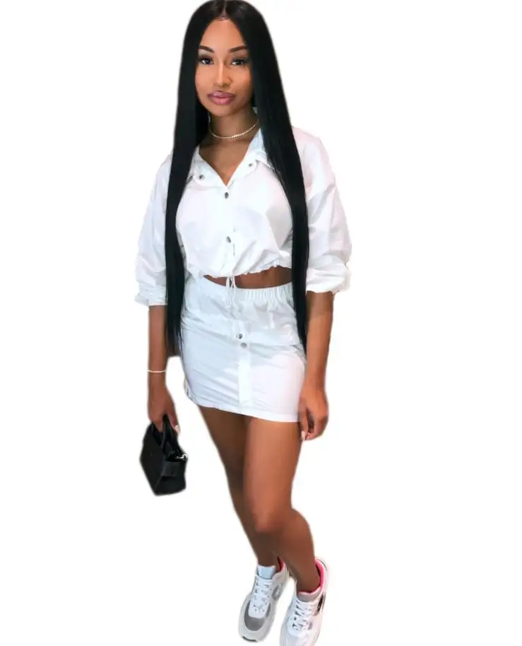 Fashion Reflective Zipper Women Two Pieces Sets 2018 Autumn Short Skirts Zip Pockets Female | Женская одежда