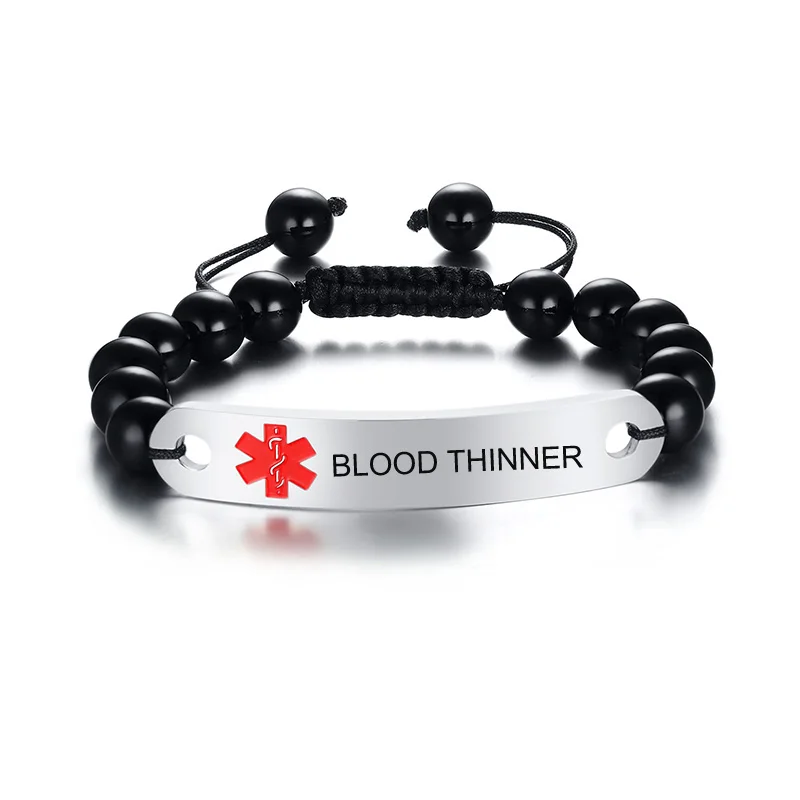 BLOOD THINNER Изготовленный На Заказ Бесплатный гравировальный медицинский алерт ID браслет ручной работы 8 мм бусины из нержавеющей стали тип 1 тег диабет Регулируемая длина - Окраска металла: BLOOD THINNER