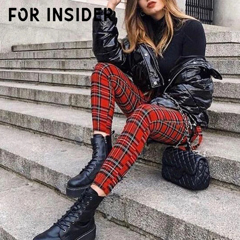 Для Insider, красные клетчатые узкие Капри, штаны, высокая талия, на молнии, повседневные женские брюки, Ретро корейский стиль, штаны-шаровары, низ mujer