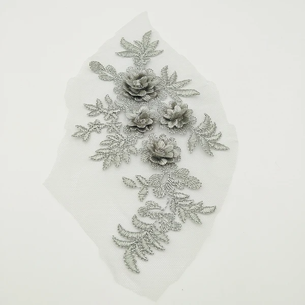 light gray 1 пара = 2 шт 21*11,5 см 3D Цветочная вышитая кружевная аппликация для DIY свадебного платья костюмы 17 цветов - Цвет: light gray