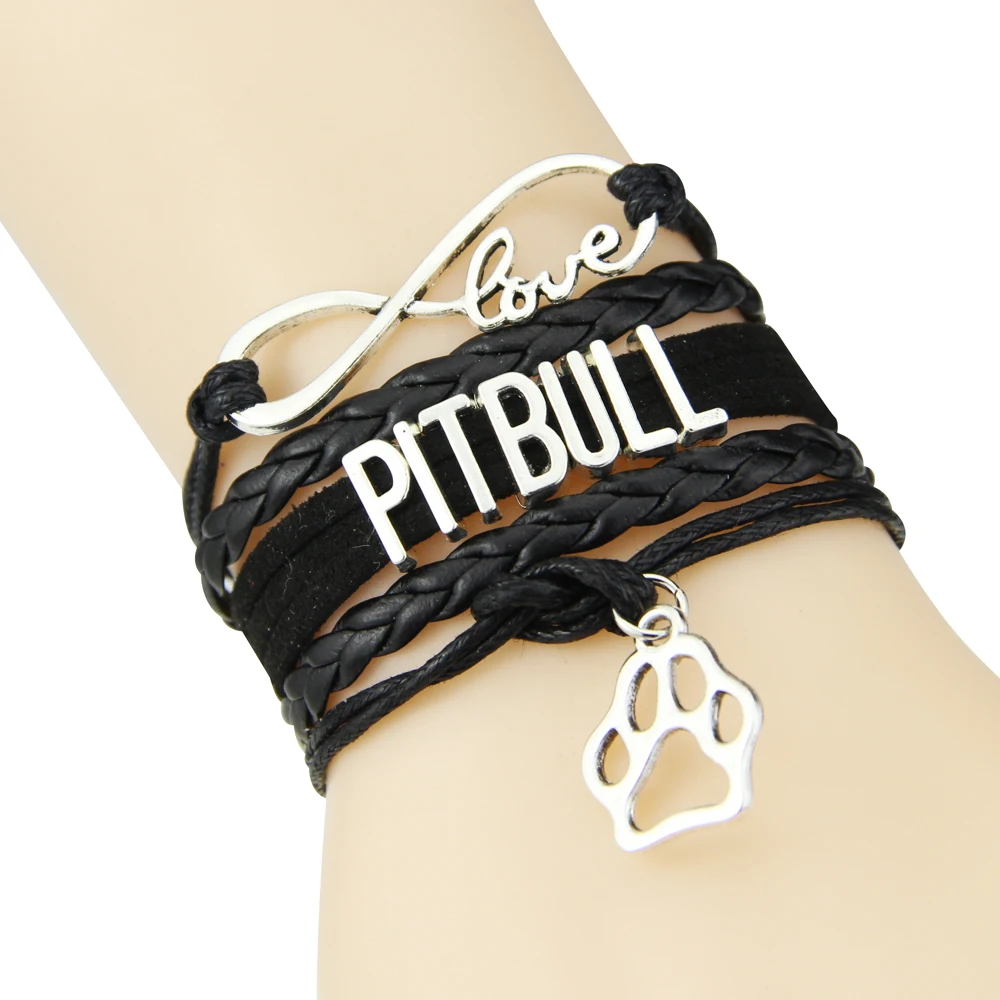 Браслет Fiashion Infinity love PITBULL из веревочной кожи с собачьей лапой очаровательные