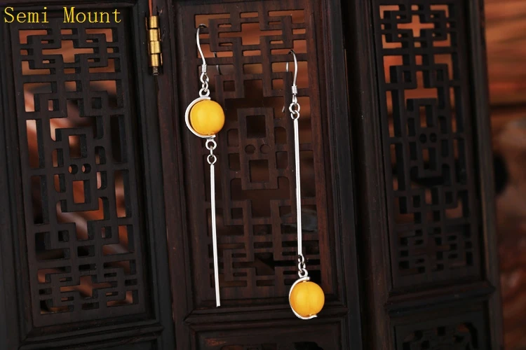 

Sterling Silver 925 Women Engagement Wedding Trendy Earrings Semi Mount for 8x8mm Pearl or Round Bead Fine Jewelry