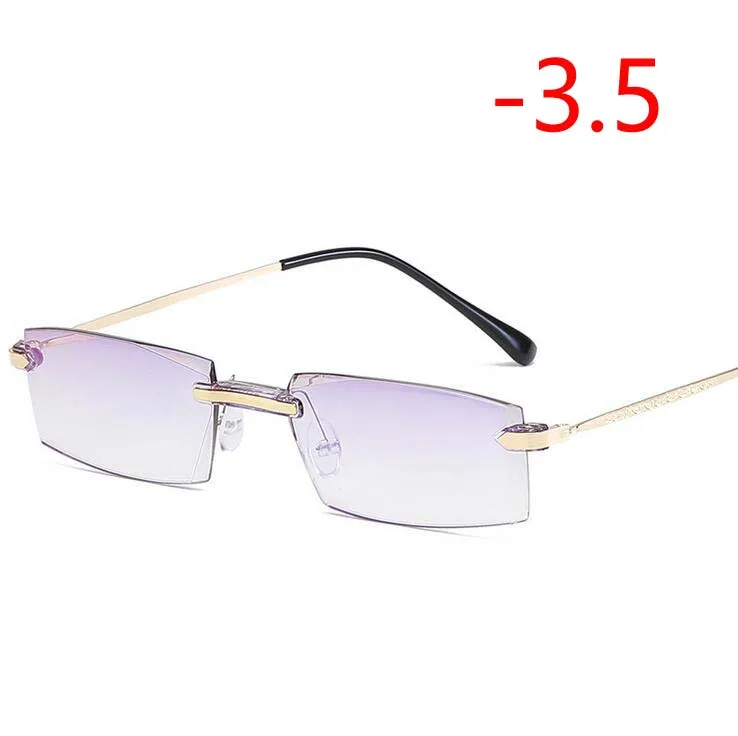 Myopia 350 1-1,5-2-2,5-3-3,5-4,0 Роскошные Алмазные Обрезанные стильные очки без оправы для близорукости мужские анти-синий светильник - Цвет оправы: Myopia 350