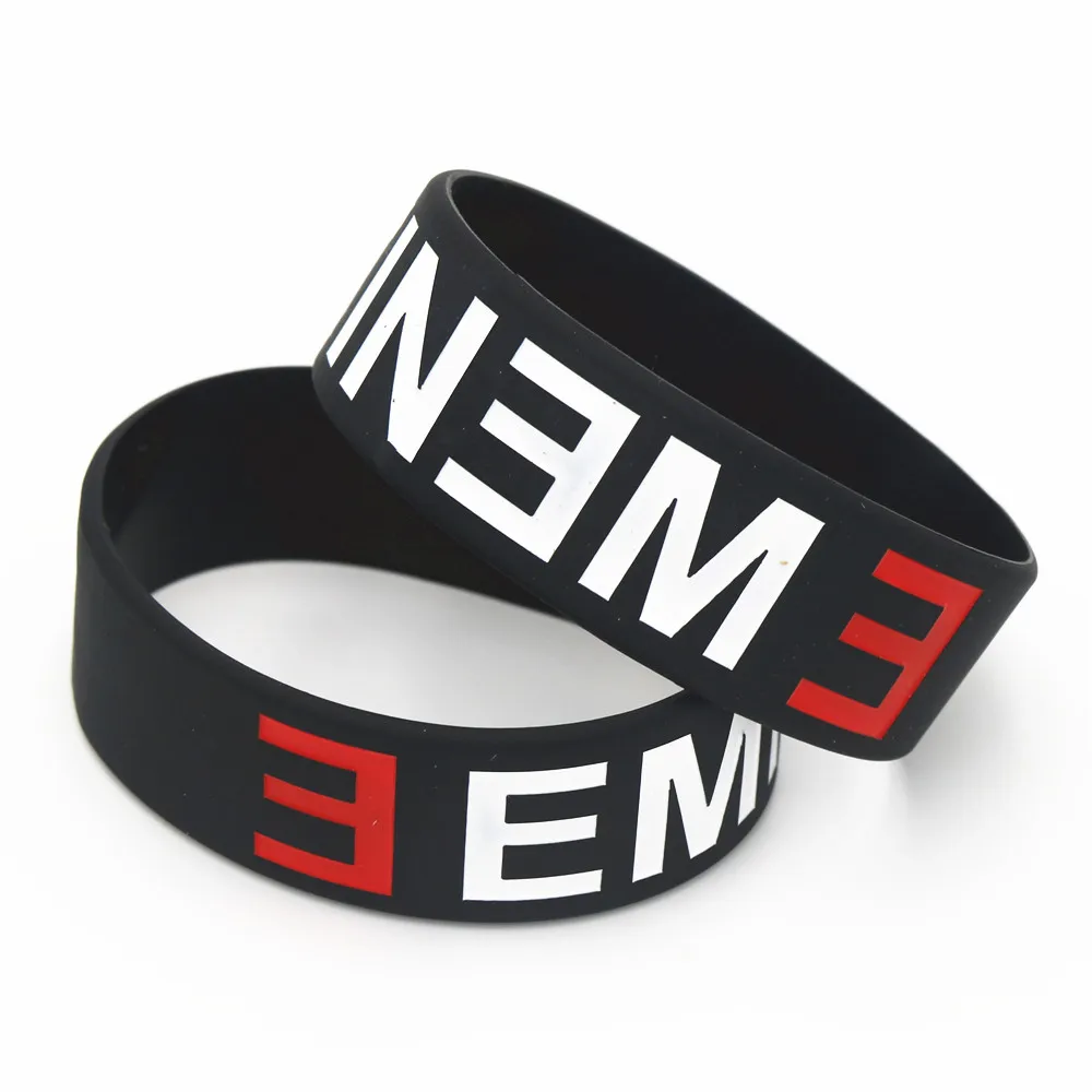 

1PC Hot Sale Eminem Wristband Made Of Latex-Free Black Silicone Rubber Bracelets&Bangles for Music Fans Concert Gift SH105
