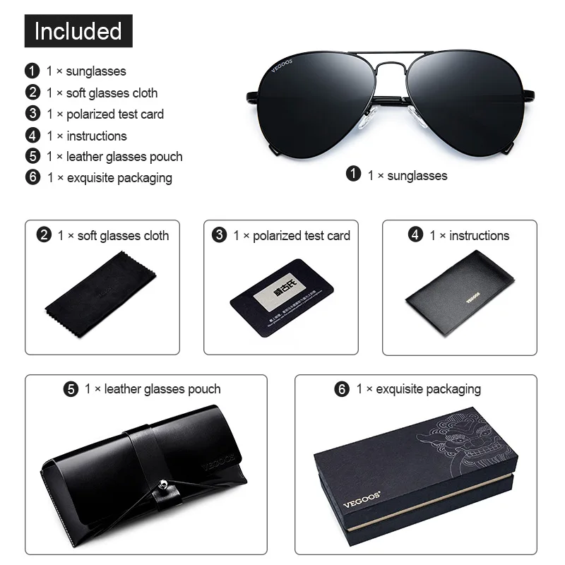 

VEGOOS Classic Aviation Sunglasses Men Polarized UV400 Protection Metal Frame Mirrored Pilot Driving Fishing Sun Glasses #3025M
