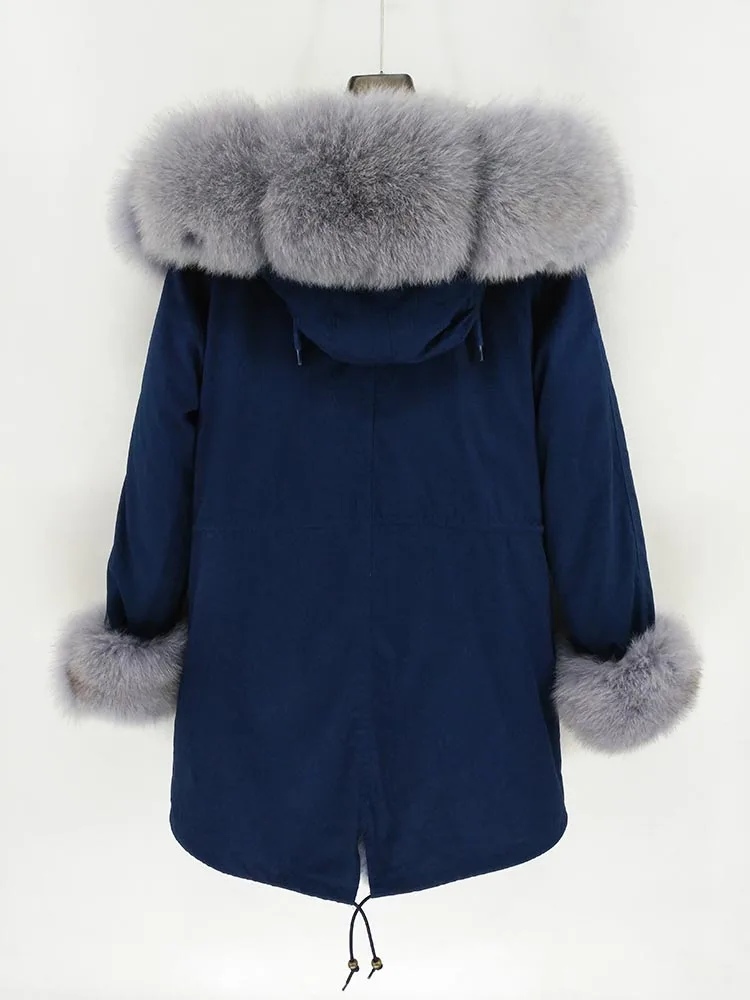 2022 Fashion Winter Jacket Women Real Fur Coat Natural Real Fox Fur Collar Loose Long Parkas Big Fur Outerwear Detachable