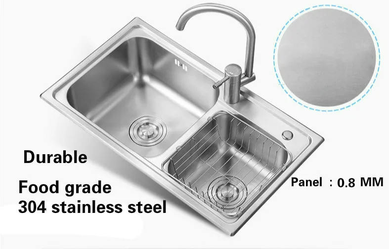 Free shipping Standard kitchen double groove sink wash the dishes durable 304 food grade stainless steel hot sell 700x400 MM |