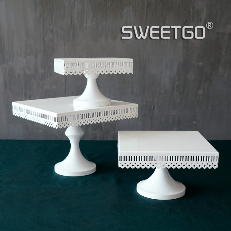 SWEETGO Square cake stand white iron metal cake tools high quality wedding table decoator home decoration bakeware candy bar