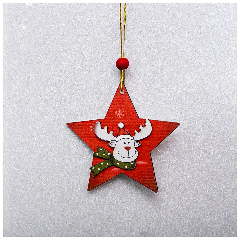 star elk Милый Санта-Клаус, бант, колокольчик, Рождественская елка, украшение, деревянный снеговик, лось, подвесной кулон, рождественские украшения для дома - Цвет: star elk