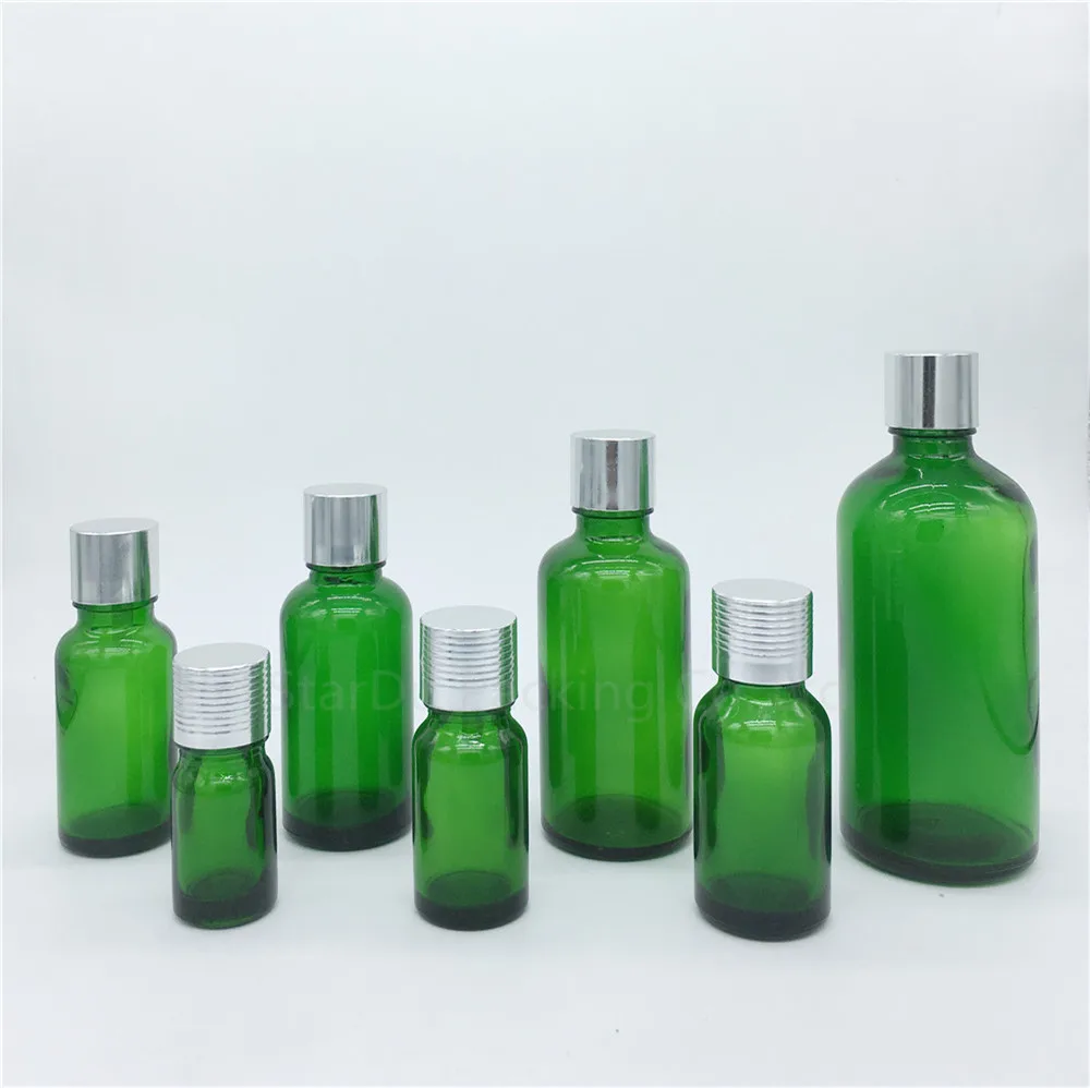

5ml/10ml/15ml/20ml/30ML/50ml/100ml Green Glass Bottle Vials Essential Oil Bottle With Silvery Screw Cap Perfume Bottle