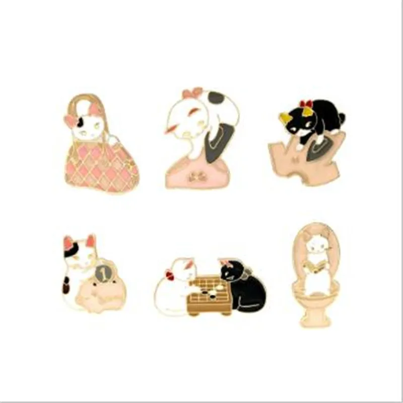 WKOUD Metal Cute Cartoon Funny Sweet Enamel Cat Kitty Life Brooch Pin For Women Bag Hat Badge Brooches jewelry Gift | Украшения и