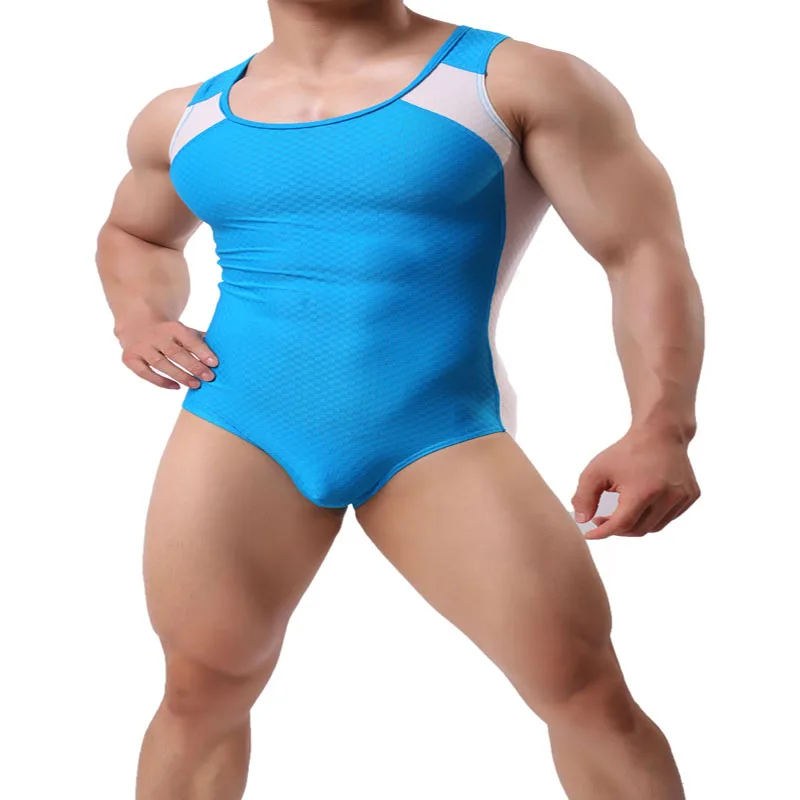 Синий Мужские трусы, нижнее белье для тренажерного зала, боди, Манкини, Цельный купальник, корректирующий фигуру, комбинезон без рукавов, купальник - Цвет: Синий