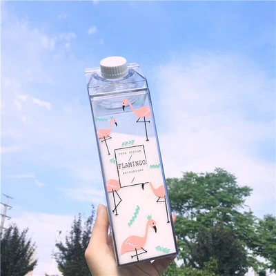 Flamingo Milk Water Bottle Plastic Creative Sport Drinkware Cycling Camping Hiking My Drink Bottle Shaker Portable Kettle - Цвет: 06
