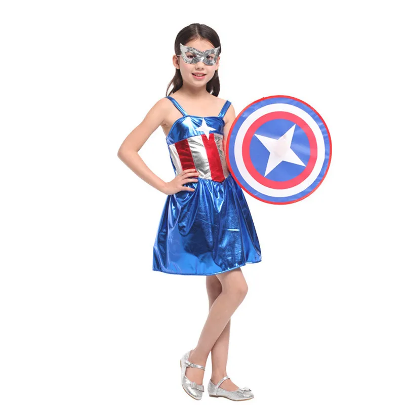 

Girls Halloween Captain America Costumes Children Movie Cosplay Kids Role play Christmas Purim Carnival party dress