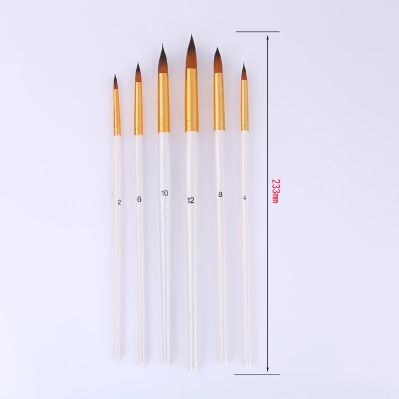 Pointed 6 шт. кисти для рисования акварельные гуаши кисти для рисования разной формы круглый острый кончик нейлоновые кисти для окрашивания волос комплект, принадлежности для живописи - Цвет: Pointed