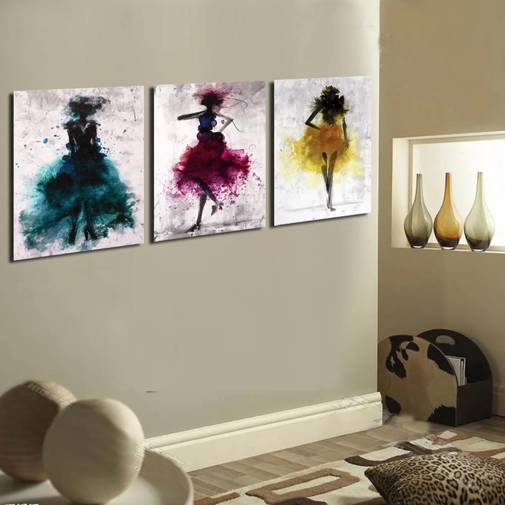 Abstract Figure Paintings 3 Pcs/Set Watercolor Fashion Sexy Ladies with Dress Canvas Printings Wall Artwork Decor Picture Poster | Дом и сад