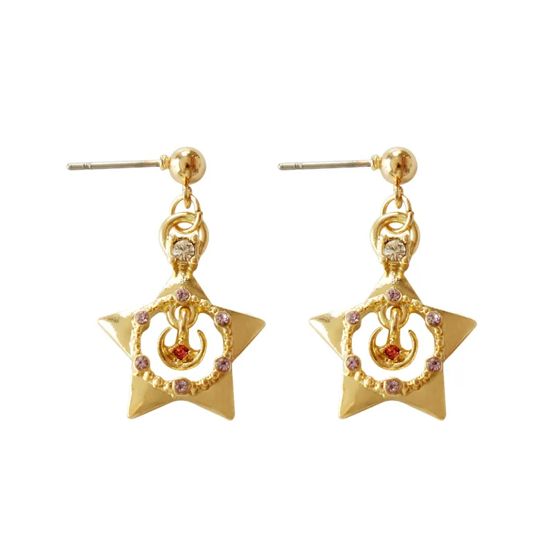 Gold Star Набор серий 12 видов стилей, стразы, длинные серьги с кисточками, луна, кошка, ключ, палочка, Сейлор Мун, серьги для женщин, девушек, подарки - Окраска металла: Gold Star