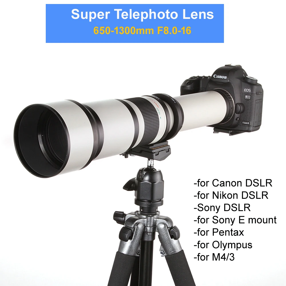 650-1300 мм F8.0-16 супер телеобъектив ручной зум объектив+ T2 адаптер для DSLR Canon Nikon Pentax Olympus M4/3 sony A6300 A7 A7R II GH5