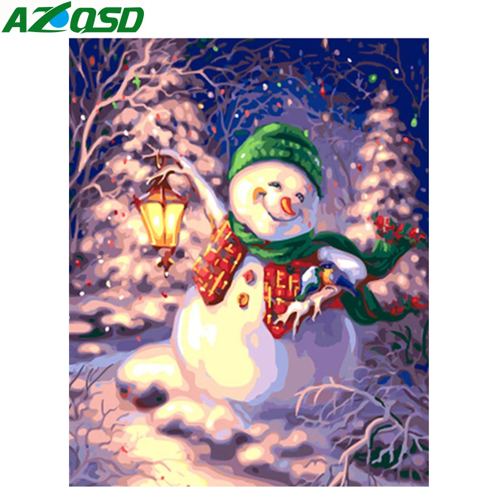 AZQSD DIY Краска для рисования по номерам Snonman рождественские фотографии Безрамная