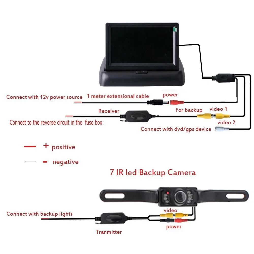 Беспроводная 7 светодиодов Водонепроницаемая камера заднего вида ночного