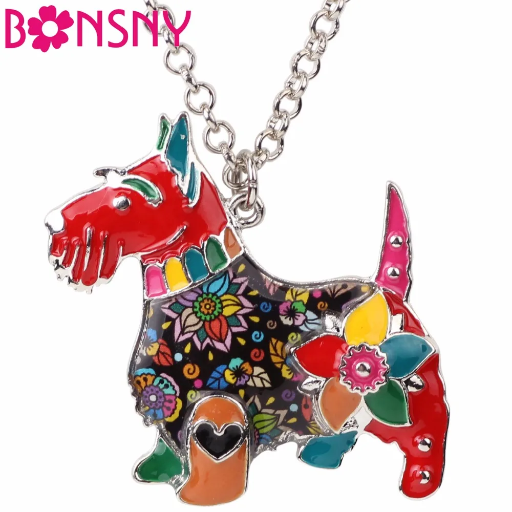 

Bonsny Maxi Statement Metal Alloy Enamel Scottish Dog Choker Necklace Chain Collar Pendant Fashion 2017 News Jewelry For Women