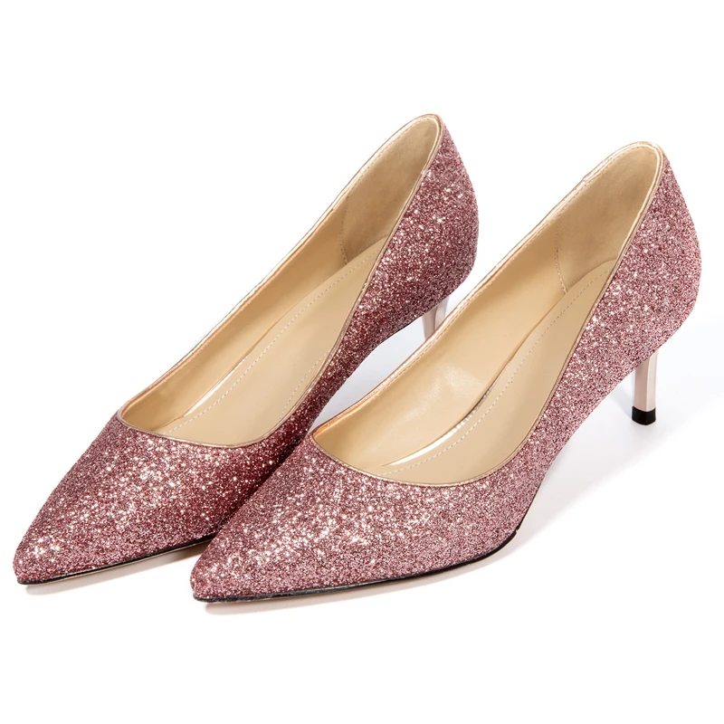ANMAIRON Sequined Cloth Basic High (5cm 8cm) Thin Heels Women Shoes Pointed Toe Casual Slip On Pumps Size 34 39 LY886|Женские туфли| |