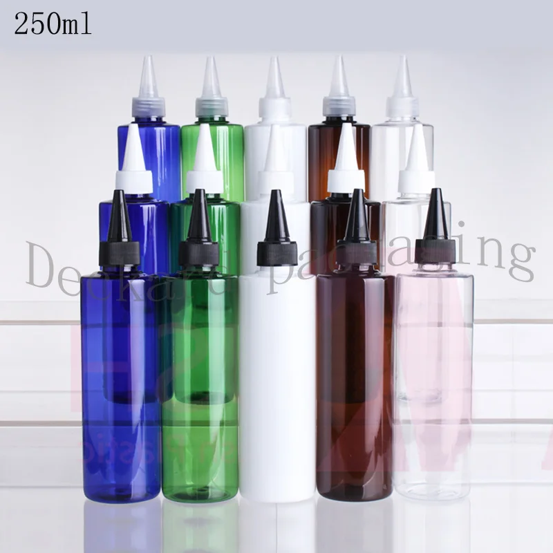 20 шт 250 мл многоцветные косметические бутылки с плоским плечом и острым колпачком