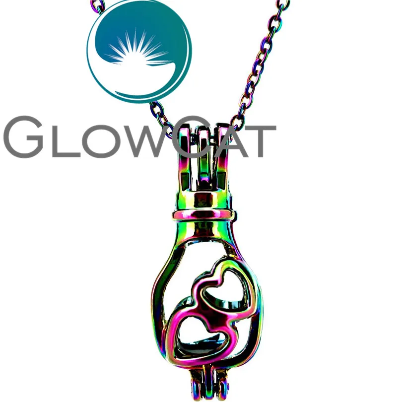 GLOWCAT CC539 Радужный цвет бутылочка желаний сердце бусины клетка кулон эфирное масло