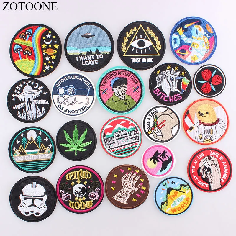 ZOTOONE 1PC Round UFO Astronaut Iron on Patch Clothes Embroidery Applique Clothing Sewing Supplies Decorative Badge Sew | Дом и сад
