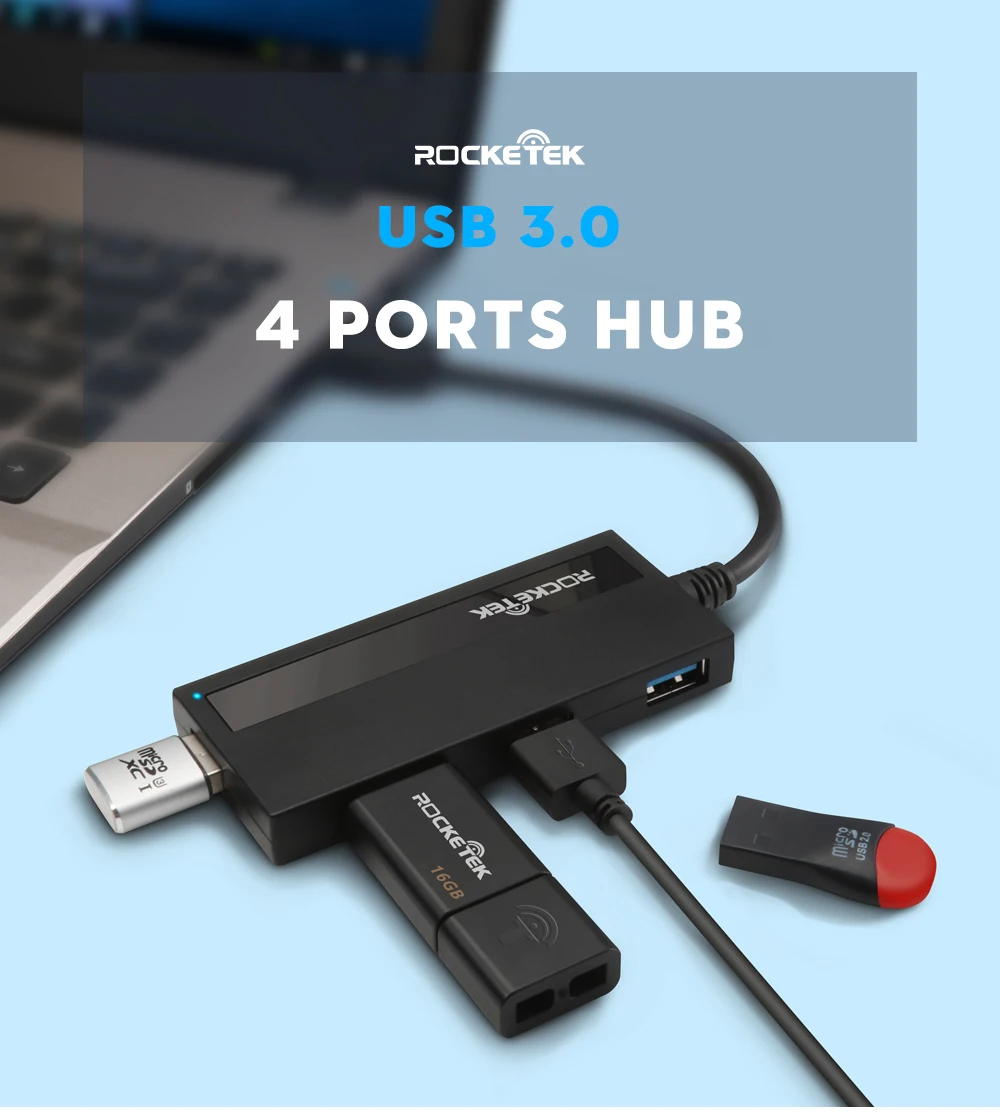 Rocketek usb 3,0 концентратор 4 порта адаптер сплиттер DC интерфейс питания Для iMac MacBook Air usb3.0 ПК компьютер ноутбук аксессуары