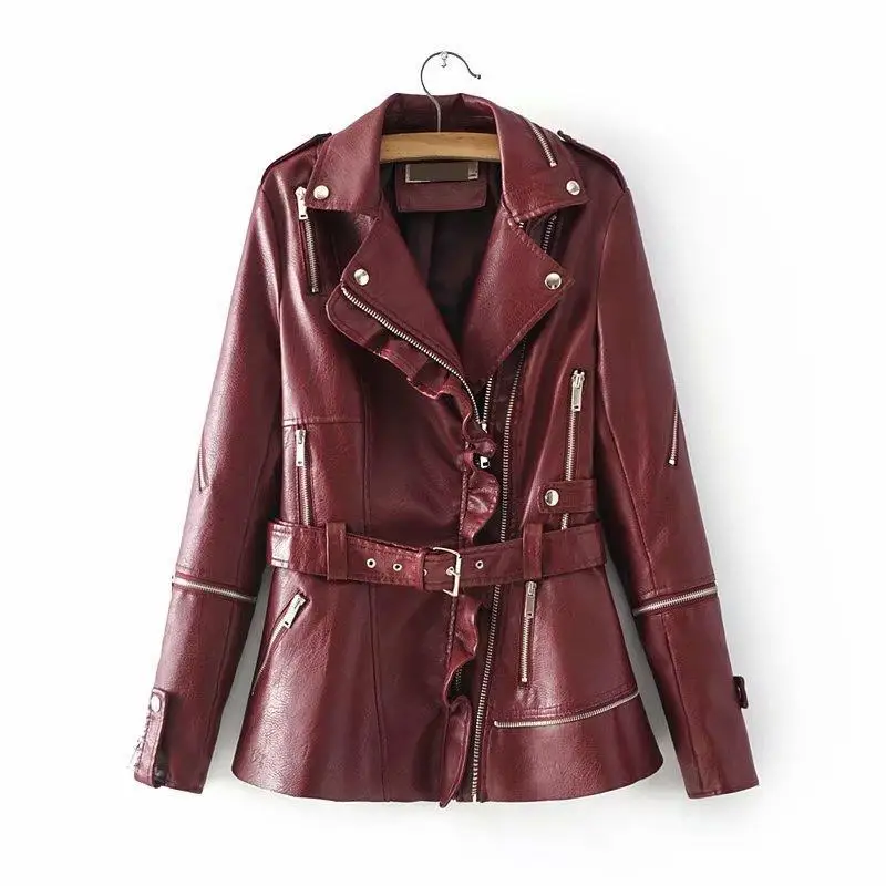 

2020 New Arrival Western Style Ladies' Leather Jackets Zippers Auricularia Auricula Pu Motorcycle Jacket Free Shipping