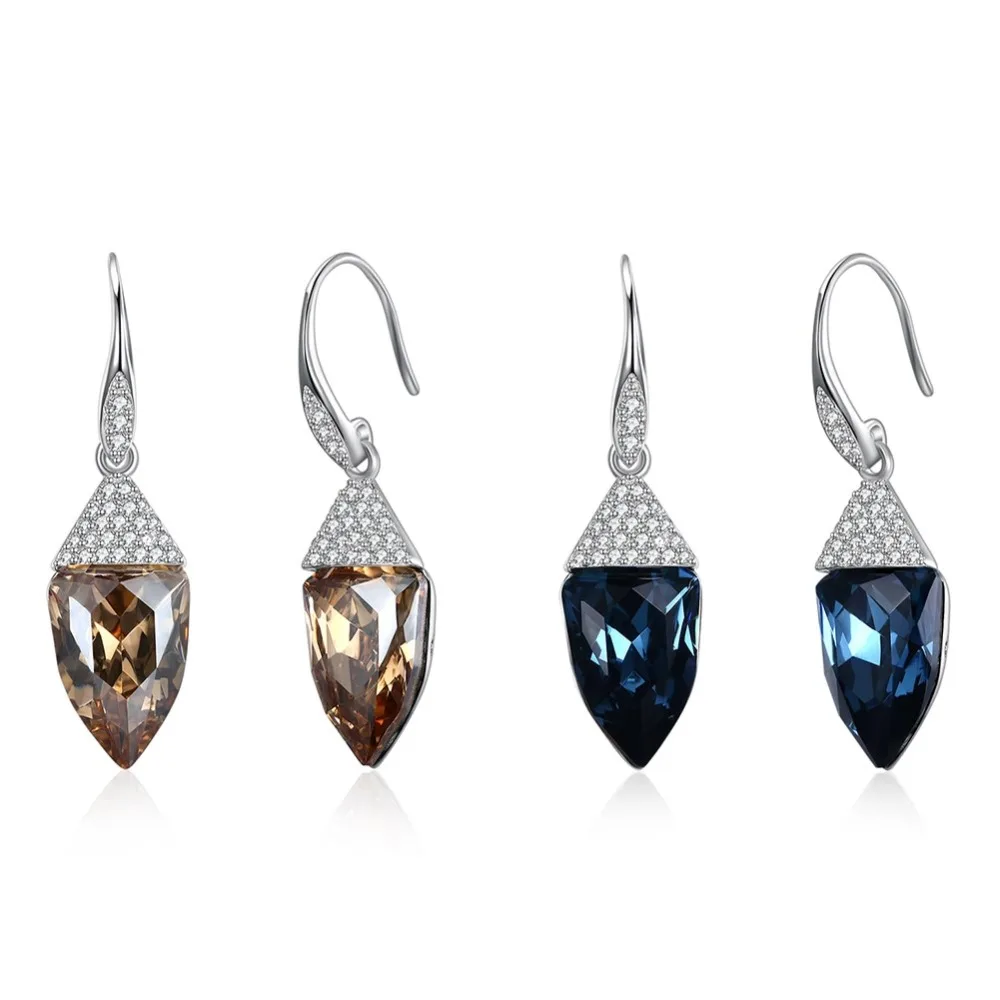 LEKANI Crystals From Swarovski Stud Earrings 925 Cute pop Water Fashion Women's Girls Fine jewelry Crystal gift | Украшения и