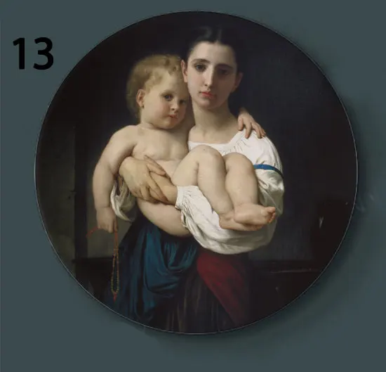13 Bouguereau настенные декоративные тарелки классическое художественное блюдо отель фон дисплей мать и ребенок картина маслом тарелка - Цвет: 13
