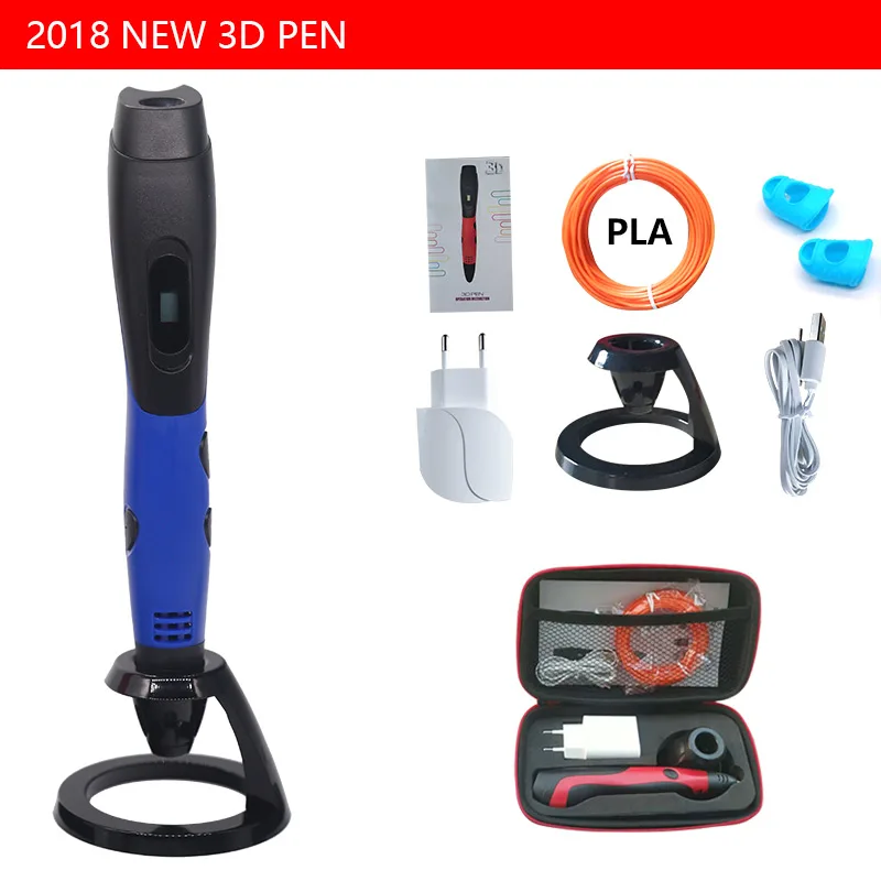 only blue pen 3D ручка с 200 нити Дети diy Рисунок пером 3D, литье, 5V 2A usb адаптер переменного тока, oled дисплей креативные образования, можете использовать paower банка - Цвет: only blue pen