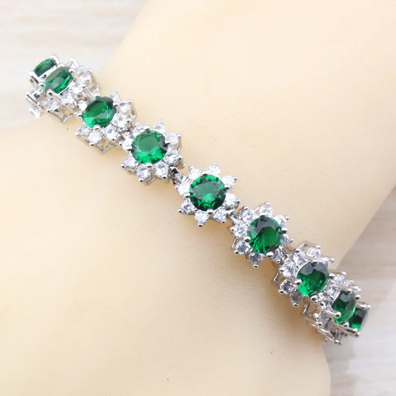 Simple Flower Costume Silver Color Natural Stone Green CZ Jewelry Adjustable Length Link Chain Bracelet 21CM | Украшения и