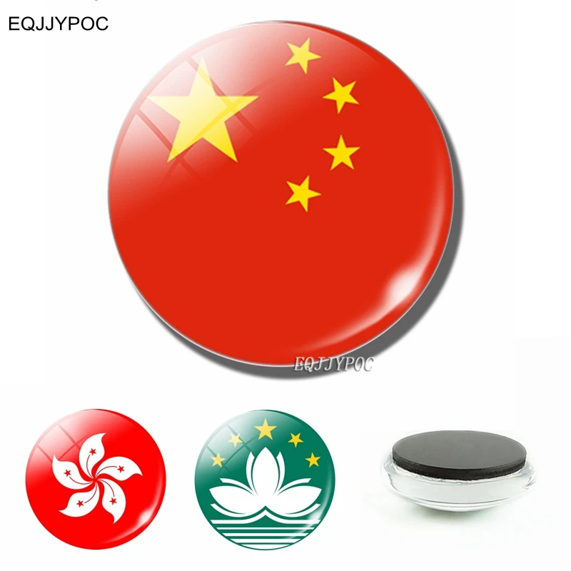 Flag Refrigerator Magnets Hong Kong, Macao, China Flag 30mm Glass Fridge Magnet Souvenir Gift Magnetic Sticker Home Decoration