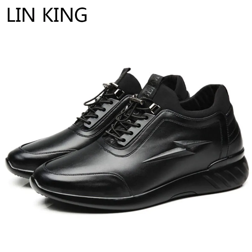 

LIN KING Fashion Spring Autumn Genuine Leather Casual Shoes Lace Up Waterproof Height Increase Ankle Shoes Male Trainer Sneakers