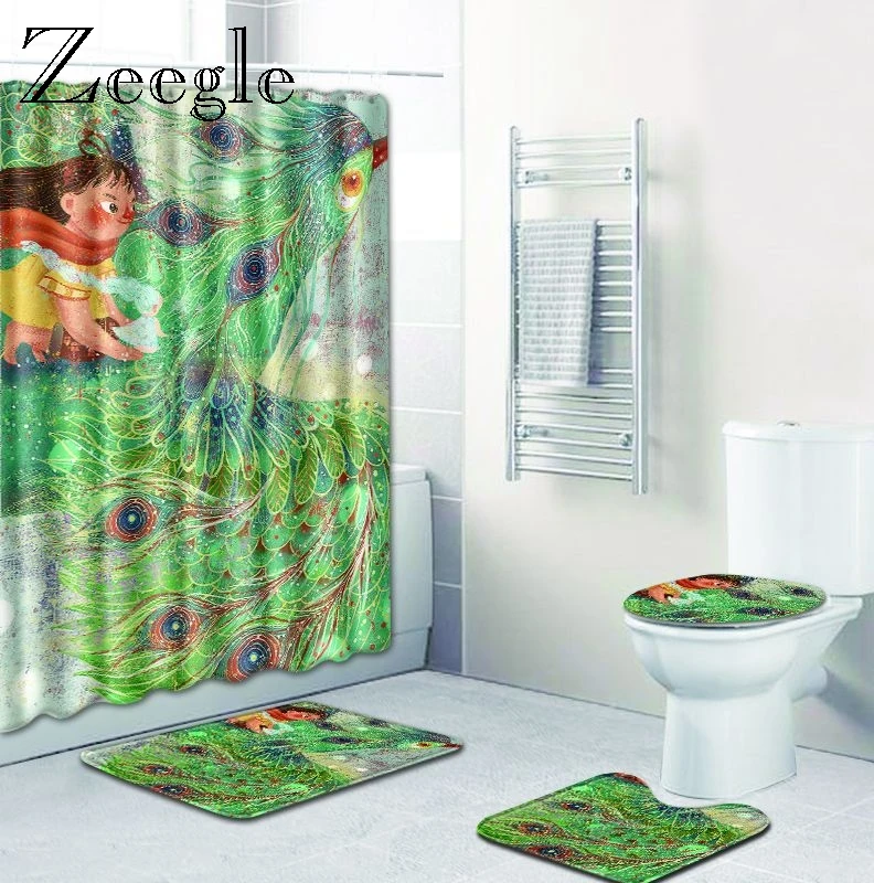 

Zeegle Carpet for Bathroom Toilet Shower Anti Sip Green Bath Mat Quick Dry Mat Floor Mat Bathroom Shower Curtain and Rug Sets