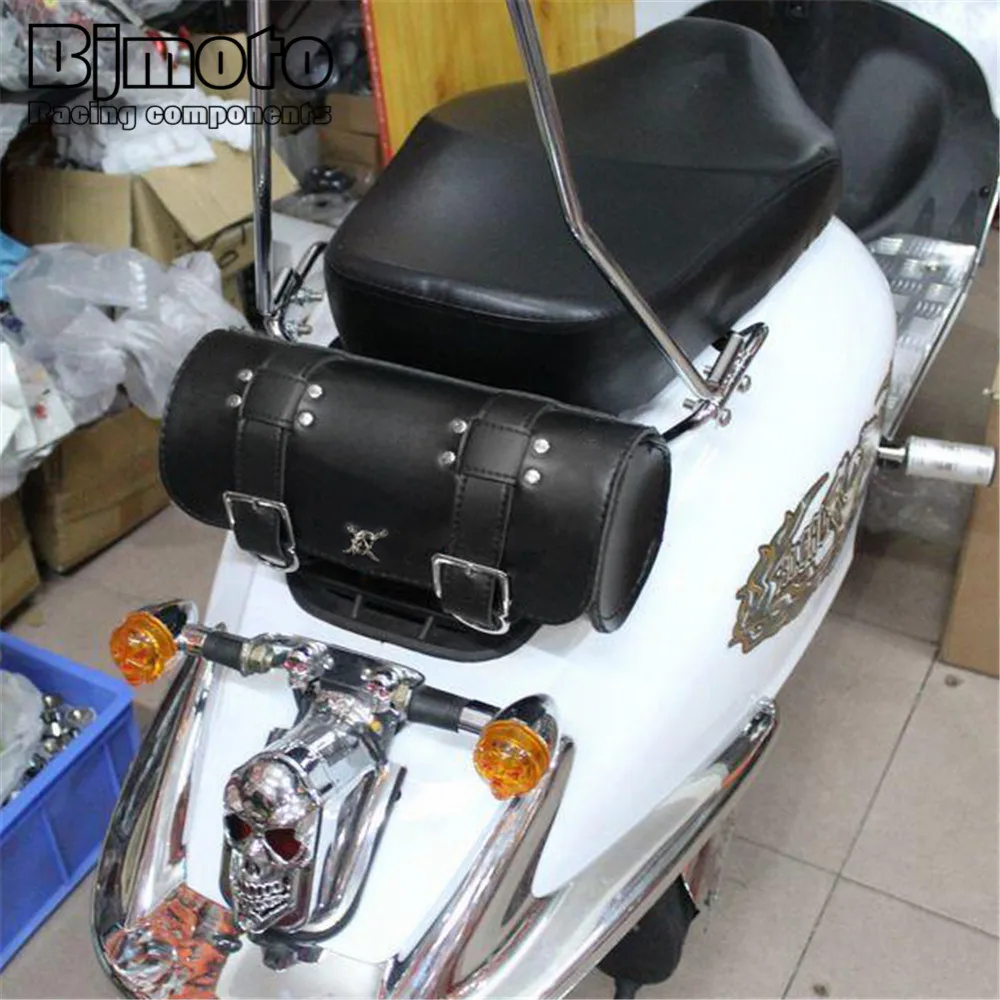 

BJMOTO Motorcycle Black PU Leather Saddle Barrel Pouch Bag Tool Cool Motorcycle Bag For For Yamaha Harley Suzuki BAG-004-BK